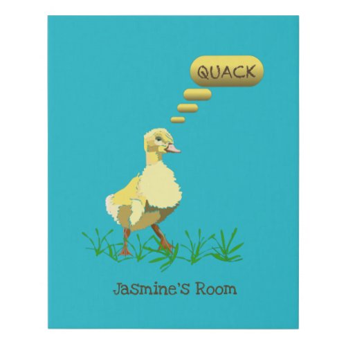 Yellow Duck Saying Quack Illustration Faux Canvas Print