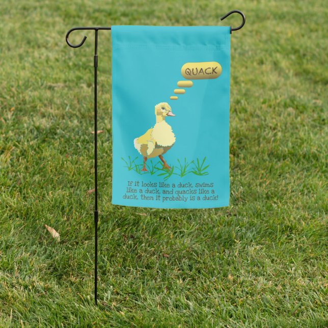 Yellow Duck Saying Quack Illustration Garden Flag (In SItu)