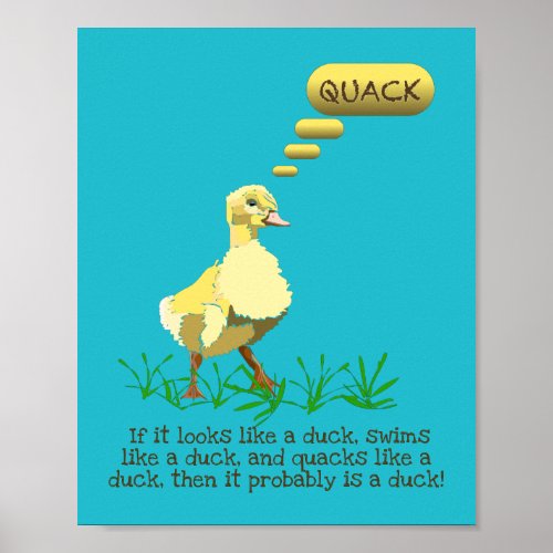Yellow Duck Saying Quack Illustration Poster