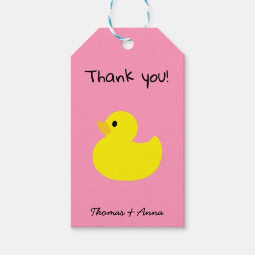 Yellow Duck Thank You Pink Color Gift Tags