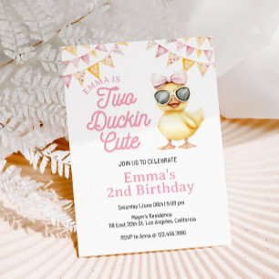 Yellow Duck Theme Two Duckin Cute 2nd Birthday Invitation