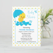 Yellow Duck, Umbrella and Polka Dots Baby Shower Invitation (Standing Front)
