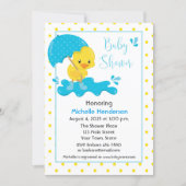 Yellow Duck, Umbrella and Polka Dots Baby Shower Invitation (Front)