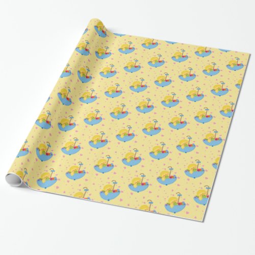 Yellow Duck Umbrella Baby Shower Wrapping Paper