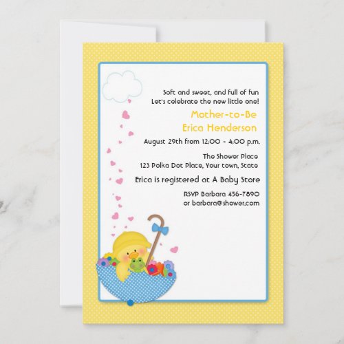 Yellow Duck Umbrella Hearts Baby Shower Invitat Invitation