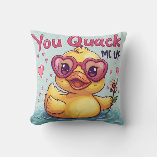 Yellow Duck with Heart Glasses 'You Quack Me Up'   Throw Pillow