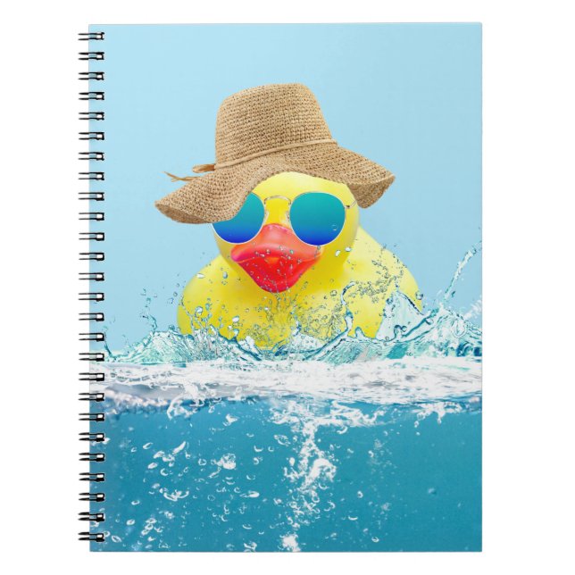 Yellow Duck with Sunglasses In Water Notebook (Front)