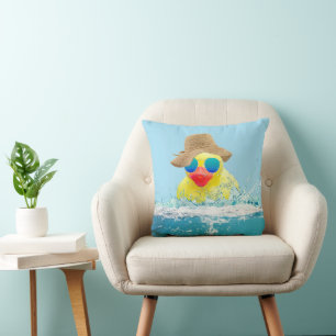 Yellow Duck with Sunglasses In Water Throw Pillow