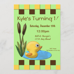 Yellow Duckie 1st Birthday Invitation