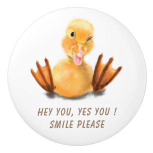 Yellow Duckling Playful Ceramic Knob Smile Cartoon