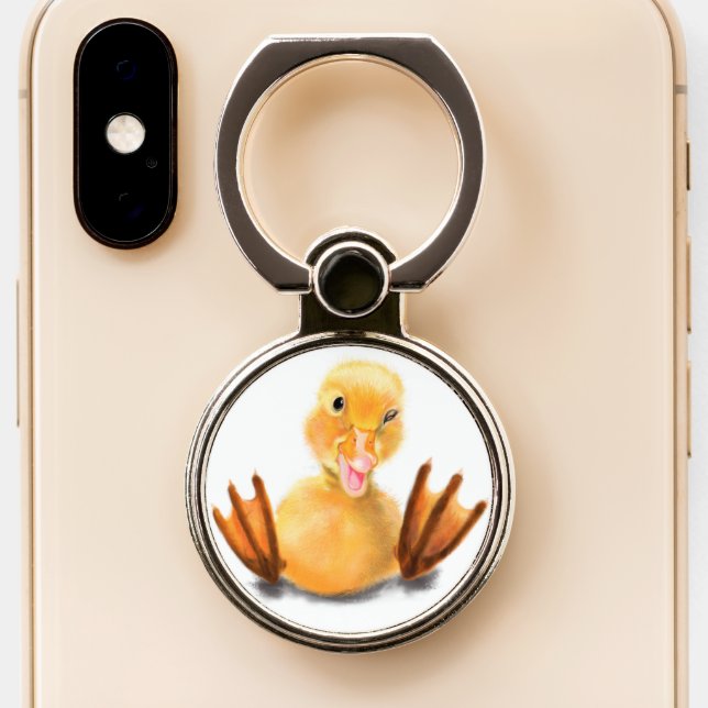 Yellow Duckling Playful Phone Ring Stand Smile  (Close Up)