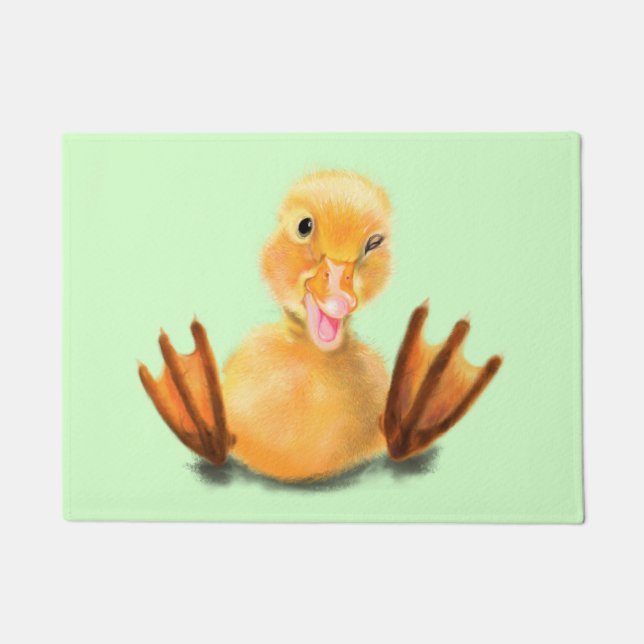 Yellow Duckling Playful Wink Doormat Happy Smile  (Front)