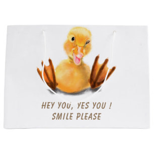 Yellow Duckling Playful Wink Gift Bag Happy Smile 