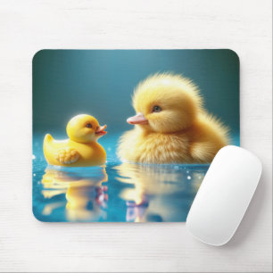 Yellow Duckling With a Toy Rubber Duck Mouse Pad