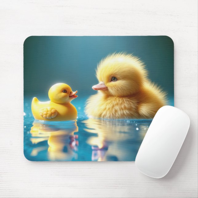 Yellow Duckling With a Toy Rubber Duck Mouse Pad (With Mouse)