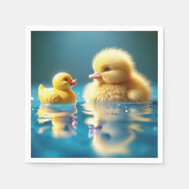 Yellow Duckling With a Toy Rubber Duck Napkins (Front)