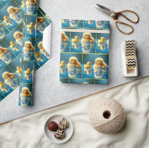 Yellow Duckling With a Toy Rubber Duck Wrapping Paper