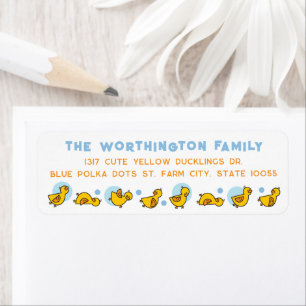 Yellow Ducklings Blue Dots Kid's Birthday Address Label
