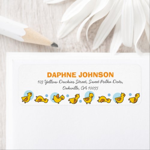 Yellow Ducklings Blue Dots Kids Birthday Address Label