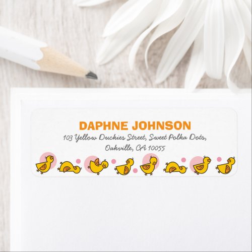 Yellow Ducklings Pink Dots Girl Birthday Address Label