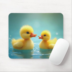 Yellow Ducklings Swimming On Blue Water Mouse Pad