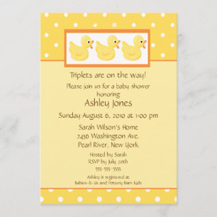 Yellow Ducks Triplets Baby Shower Invitation