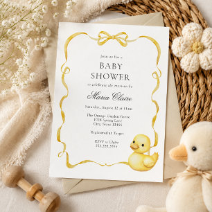 Yellow Ducky and Ribbons Baby Shower Invitation