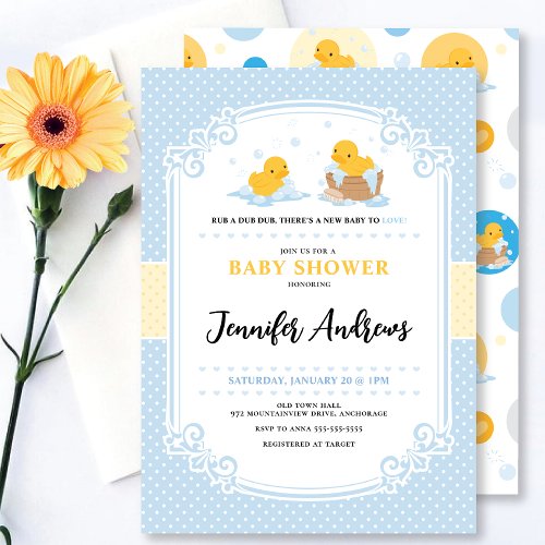 Yellow Ducky Bubble Bath Baby Shower Invitation