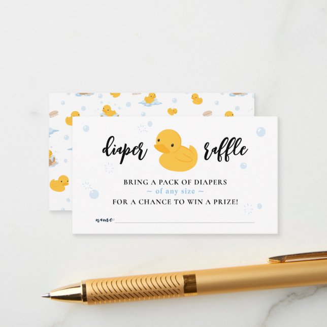 Yellow Ducky Bubble Bath Diaper Raffle Ticket Card (Front/Back In Situ)
