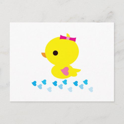 Yellow Ducky Girl Kawaii Cartoon Invitation Postca