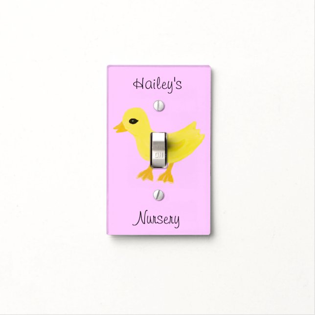 Yellow Ducky Pink Nursery Room Light Switch Cover (In Situ)