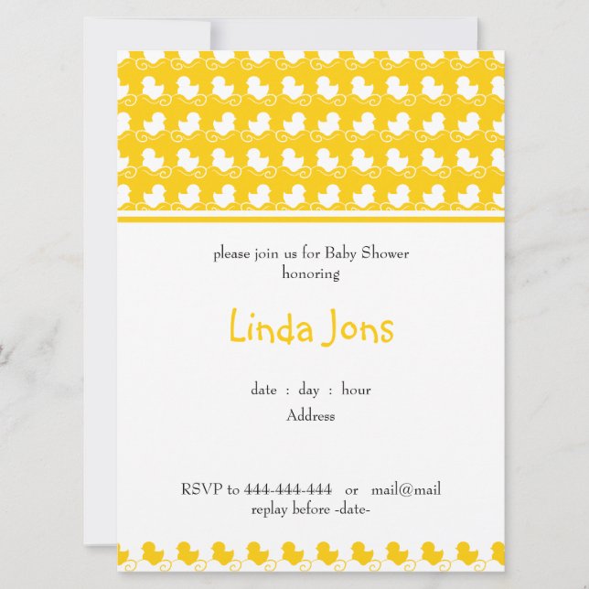 yellow ducky row baby shower invitation (Front)