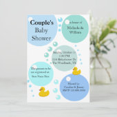 Yellow Duckys and Bubbles Baby Shower Invitation (Standing Front)