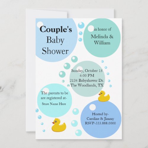 Yellow Duckys and Bubbles Baby Shower Invitation