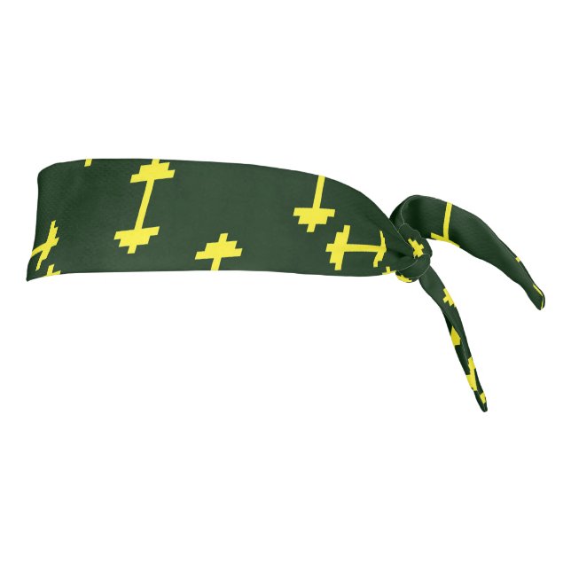 Yellow dumbbells on green tie headband (Rotate 90)