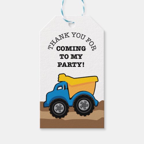 Yellow Dump Truck Birthday Party Tags