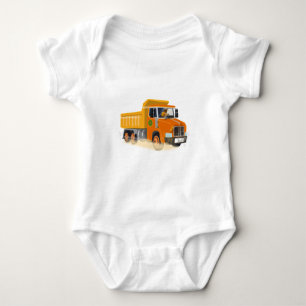 Yellow Dump Truck Cartoon for Kids Baby Bodysuit