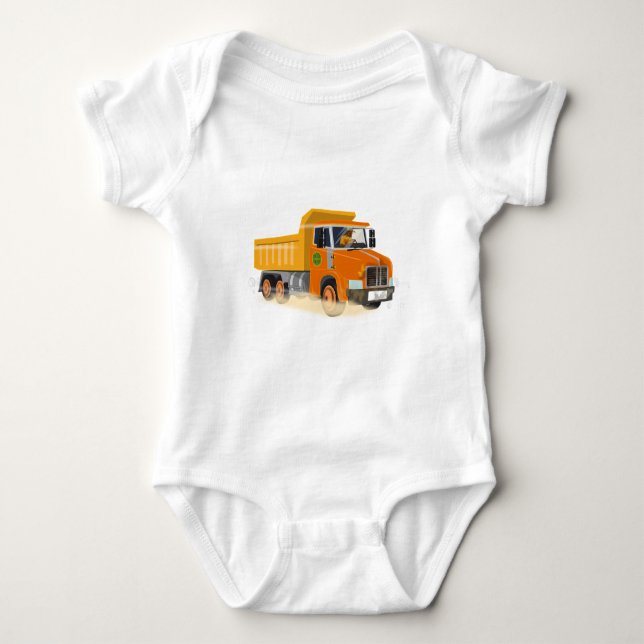 Yellow Dump Truck Cartoon for Kids Baby Bodysuit (Front)