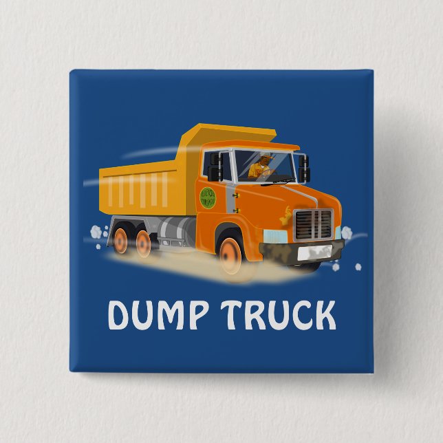 Yellow Dump Truck Cartoon for Kids Button (Front)
