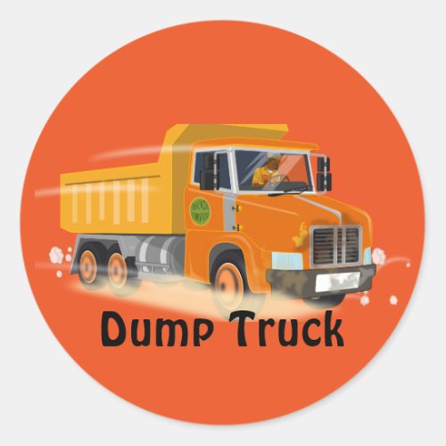 Yellow Dump Truck Cartoon for Kids Classic Round Sticker