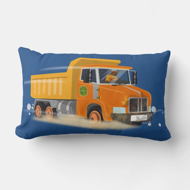 Yellow Dump Truck Cartoon for Kids Lumbar Pillow (Front)