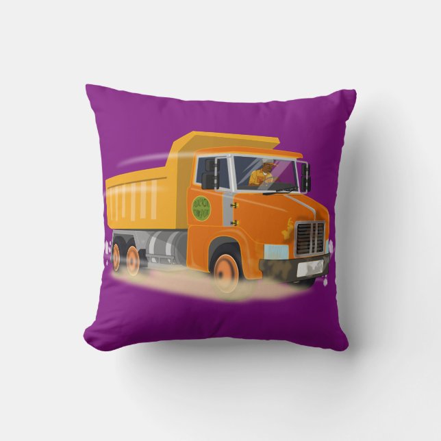 Yellow Dump Truck Cartoon for Kids Throw Pillow (Front)