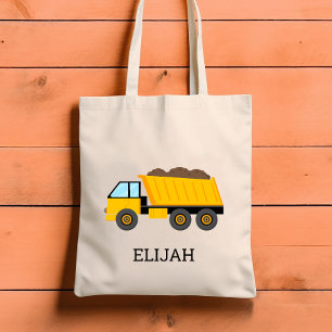 Yellow Dump Truck Kids Personalized Construction Tote Bag