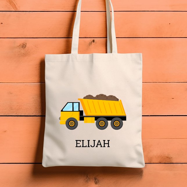 Yellow Dump Truck Kids Personalized Construction Tote Bag (Creator Uploaded)