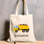 Yellow Dump Truck Kids Personalized Construction Tote Bag<br><div class="desc">This kids' tote bag features an illustration of a yellow dump truck. Personalize it with your child's name in black letters. Makes a great book bag!</div>
