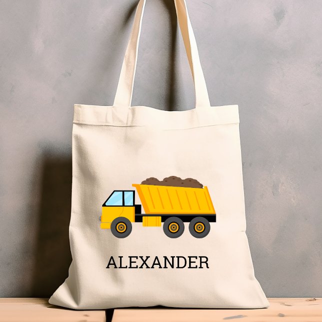 Yellow Dump Truck Kids Personalized Construction Tote Bag (Creator Uploaded)
