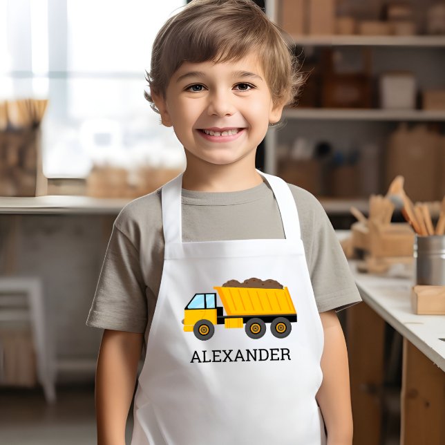 Yellow Dump Truck Personalized Construction Kids' Apron (Creator Uploaded)