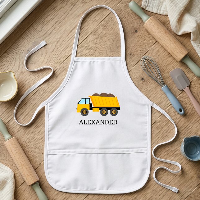 Yellow Dump Truck Personalized Construction Kids' Apron (Creator Uploaded)