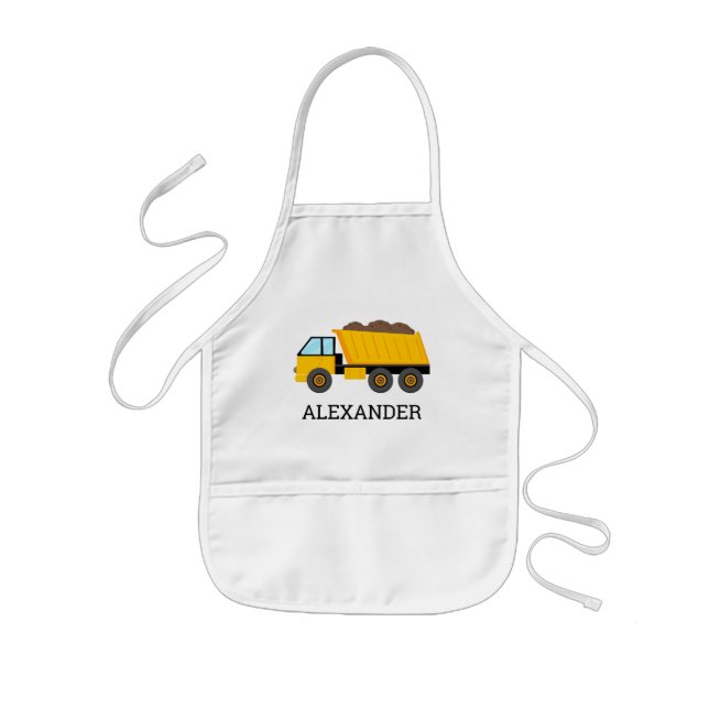 Yellow Dump Truck Personalized Construction Kids' Apron (Front)