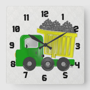 Yellow Dump Truck Square Wall Clock